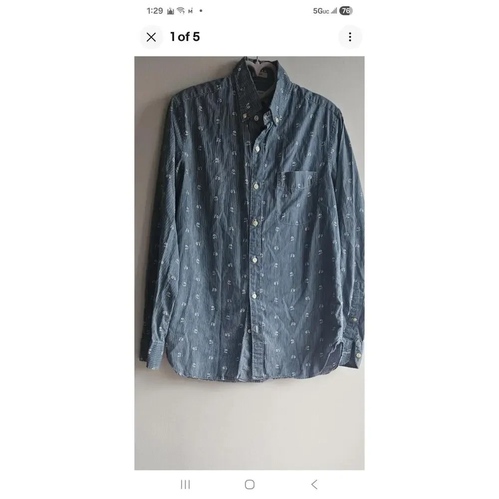 Vintage Men's J Crew Floral Design Lightweight Boho Chic Blue Dress Shirt SZ S